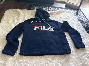 FILA Navy Blue Teddy Sherpa Fleece Hoodie Sweatshirt